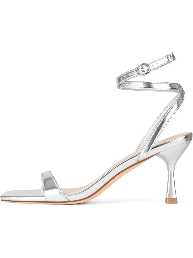 Women's 3" Strappy Heeled Sandals White Square Open Toe Heel Ankle Strap Shoes
